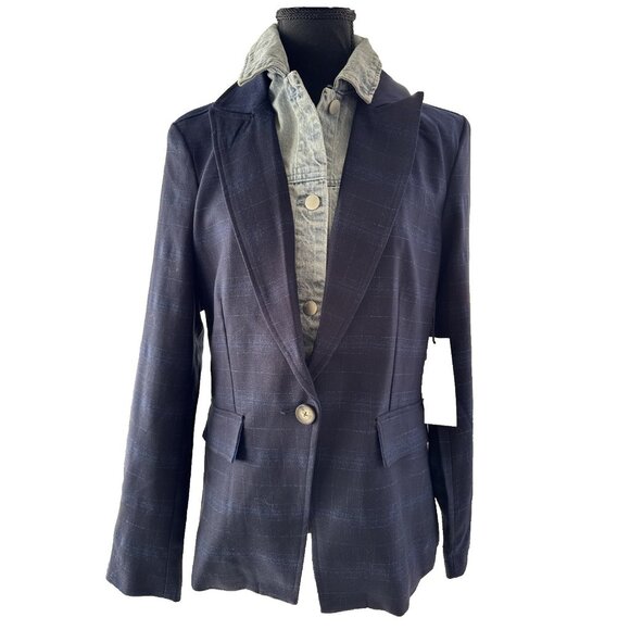 Blue Revival Medium M Ibiza Blue Beard Plaid Double Layer Veronica Blazer NEW - Picture 2 of 16